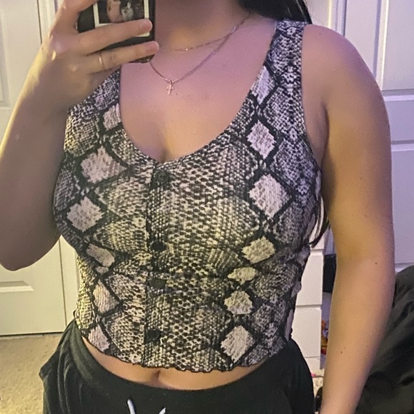 Caution To The Wind Tops - Snake Skin Tank Top with Buttons.